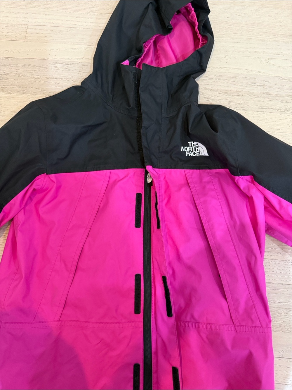 The North Face Kids Pink and Black Hooded Rain Jacket